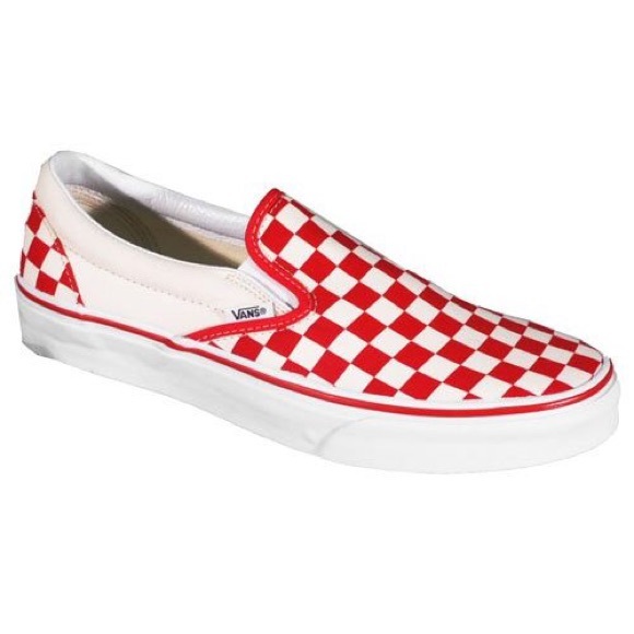 vans red check slip on